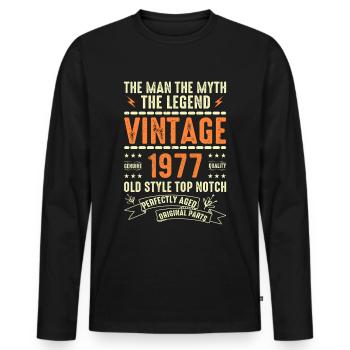 1977 Jubiläumsgeschenk Jahrgang 1977 Vintage 1977 - Männer Premium Bio Langarmshirt - Schwarz - Vorne - Nico (187cm)