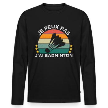 Je peux pas j' ai badminton cadeau badiste vintage - T-shirt manches longues Premium bio Homme - noir - Devant - Nico (187cm)