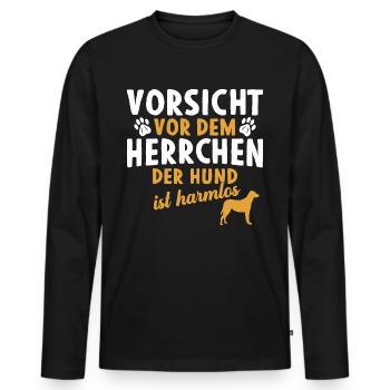 Vorsicht vor dem Herrchen der Hund ist harmlos - Männer Premium Bio Langarmshirt - Schwarz - Vorne - Nico (187cm)