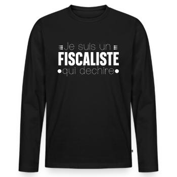 Fiscaliste Fiscalité Homme Cadeau Humour Fiscal - T-shirt manches longues Premium bio Homme - noir - Devant - Nico (187cm)