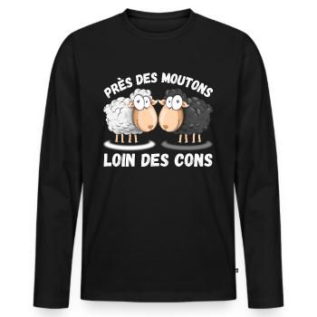 Loin des cons près des moutons humour mouton - T-shirt manches longues Premium bio Homme - noir - Devant - Nico (187cm)