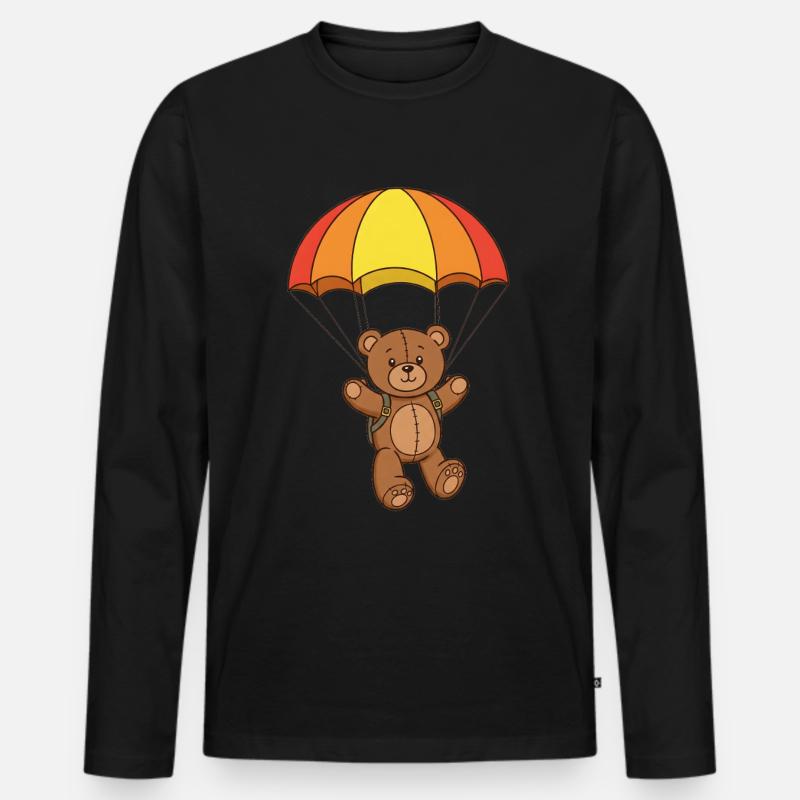 Teddybär Fallschirmspringer - Männer Premium Bio Langarmshirt - Schwarz