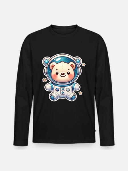 Teddybär Astronaut - Männer Premium Bio Langarmshirt - Schwarz