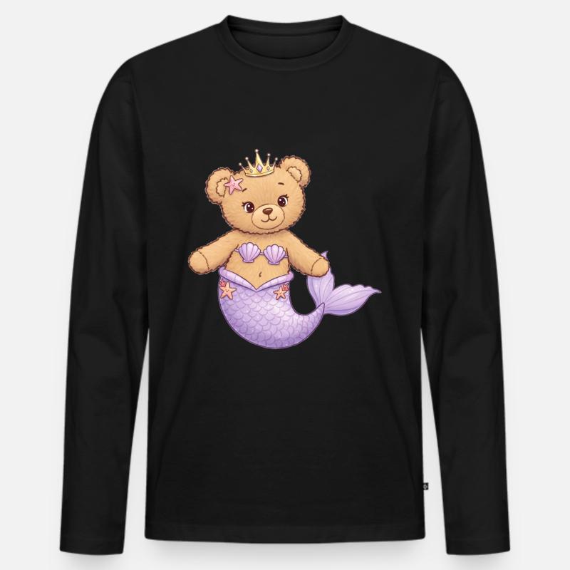 Teddybär Meerjungfrau - Männer Premium Bio Langarmshirt - Schwarz