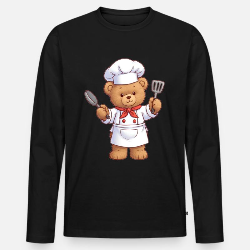 Teddybär Koch - Männer Premium Bio Langarmshirt - Schwarz