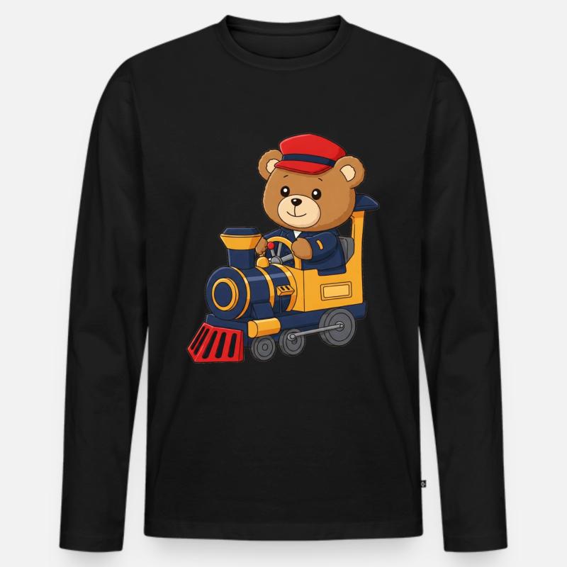 Teddybär Lokomotivführer - Männer Premium Bio Langarmshirt - Schwarz
