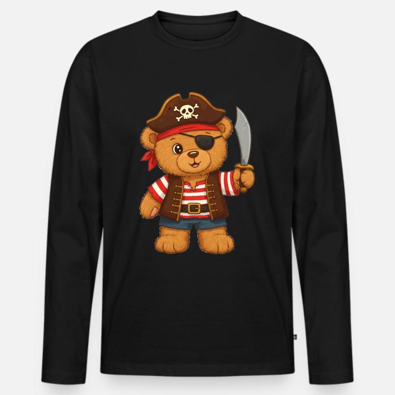 Teddybär Pirat - Männer Premium Bio Langarmshirt - Schwarz