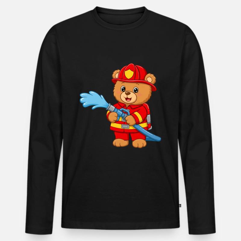 Teddybär Feuerwehrmann mit Schlauch - Männer Premium Bio Langarmshirt - Schwarz