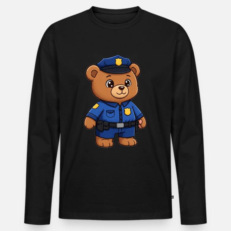 Teddybär Polizist - Männer Premium Bio Langarmshirt - Schwarz