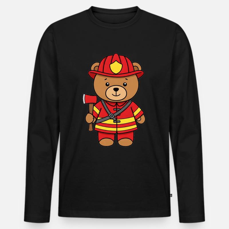 Teddybär Feuerwehrmann - Männer Premium Bio Langarmshirt - Schwarz