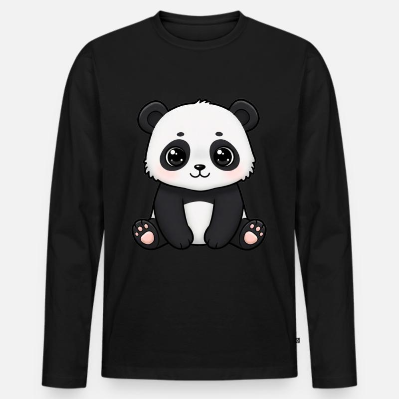 Tier Cartoon Panda - Männer Premium Bio Langarmshirt - Schwarz