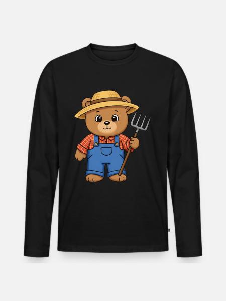 Teddy Bear Farmer - Men's Premium Organic Long Sleeve Shirt - black