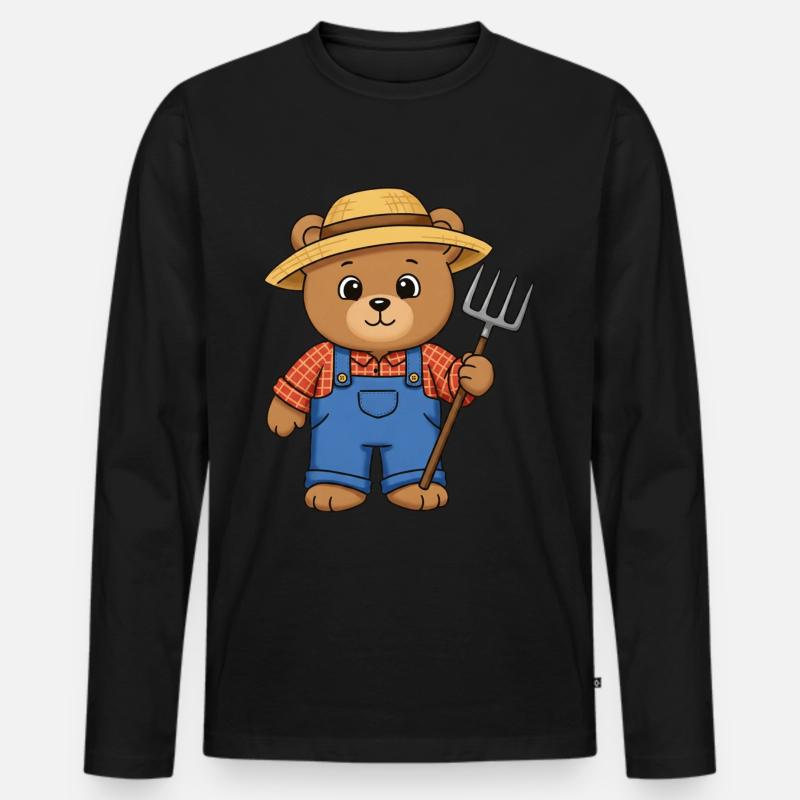 Teddybär Farmer - Männer Premium Bio Langarmshirt - Schwarz