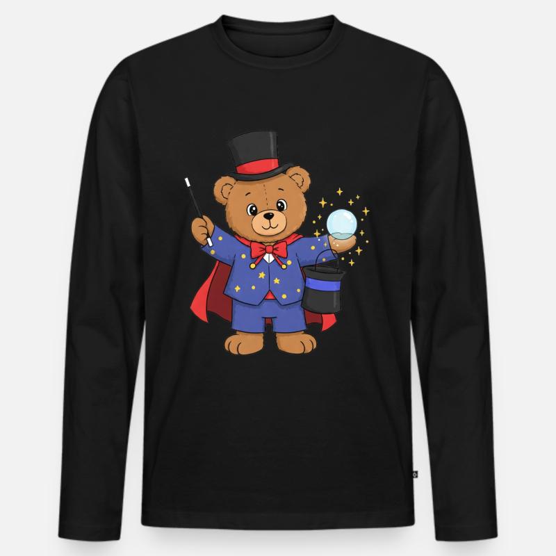 Teddybär Zauberer - Männer Premium Bio Langarmshirt - Schwarz