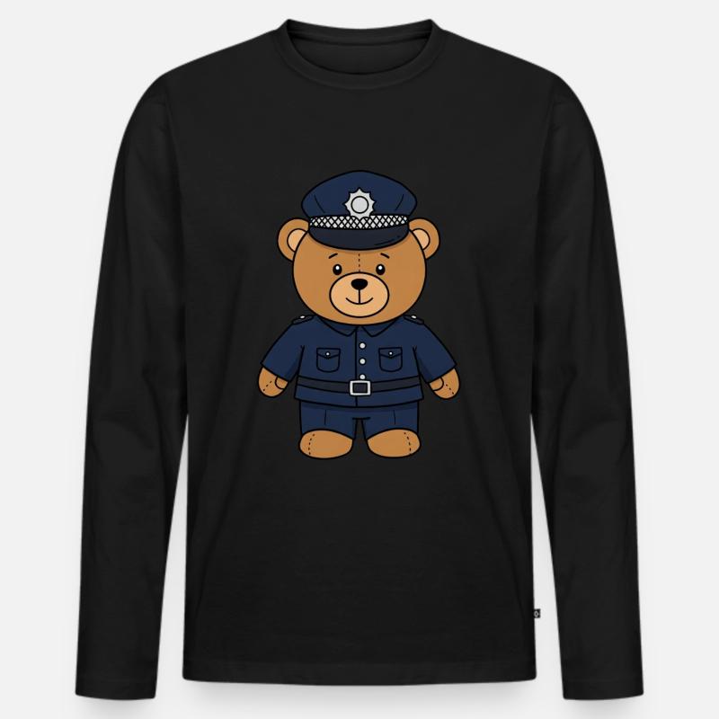 Teddybär Polizist - Männer Premium Bio Langarmshirt - Schwarz