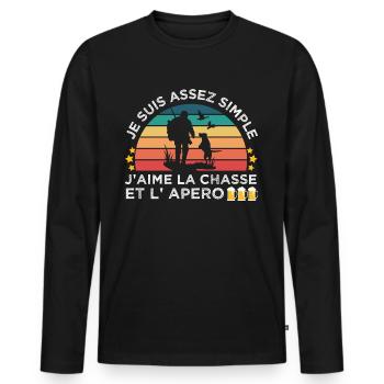 Chasse et apéro humour chasseur cadeau chasse cool - T-shirt manches longues Premium bio Homme - noir - Devant - Nico (187cm)