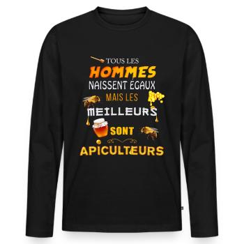 t shirt apiculture abeille miel - T-shirt manches longues Premium bio Homme - noir - Devant - Nico (187cm)
