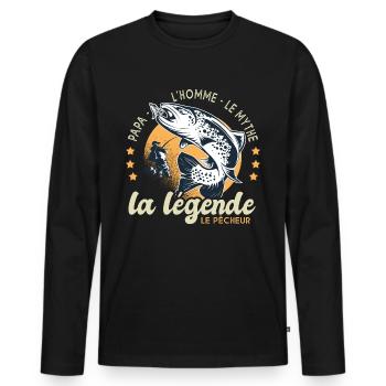 papa homme mythe légende pêche cadeau papa pêcheur - T-shirt manches longues Premium bio Homme - noir - Devant - Nico (187cm)