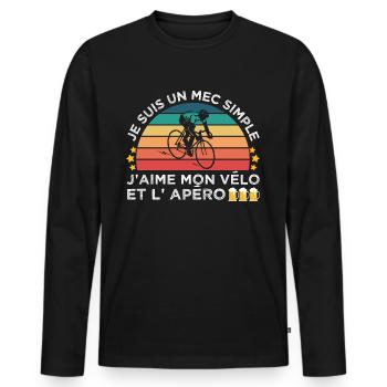 Vélo et apéro humour cycliste cadeau cyclisme - T-shirt manches longues Premium bio Homme - noir - Devant - Nico (187cm)