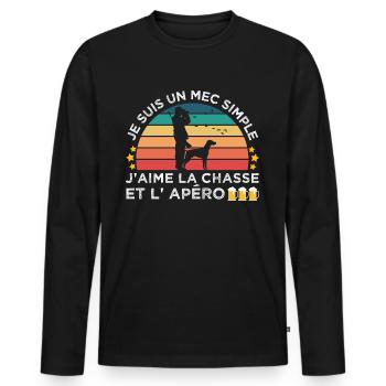 Chasse et apéro humour chasseur cadeau chasse cool - T-shirt manches longues Premium bio Homme - noir - Devant - Nico (187cm)