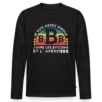 J' aime les crypto-monnaies et l' apéro cadeau - T-shirt manches longues Premium bio Homme - noir - Devant - Nico (187cm)