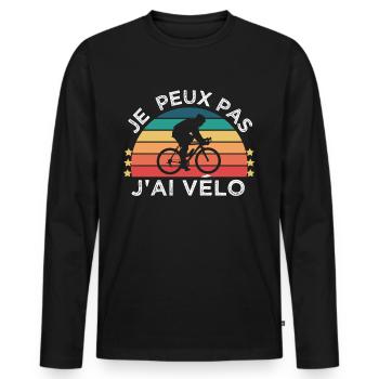 Vélo humour je peux pas j' ai vélo cadeau cycliste - T-shirt manches longues Premium bio Homme - noir - Devant - Nico (187cm)