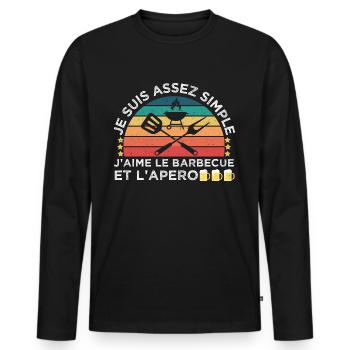 J' aime le barbecue et l' apéro humour bbq cadeau - T-shirt manches longues Premium bio Homme - noir - Devant - Nico (187cm)