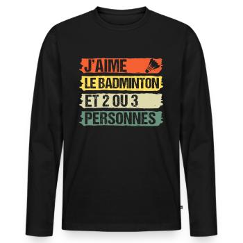 J' aime le badminton humour badiste cadeau vintage - T-shirt manches longues Premium bio Homme - noir - Devant - Nico (187cm)