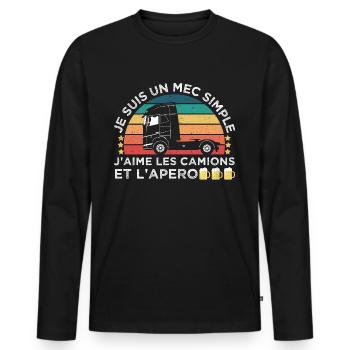J' aime les camions et l' apéro humour routier - T-shirt manches longues Premium bio Homme - noir - Devant - Nico (187cm)