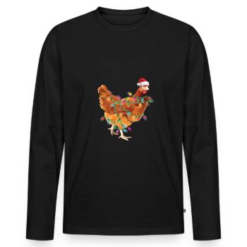 Huhn Lichterkette Weihnachten Weihnachtsmütze - Männer Premium Bio Langarmshirt - Schwarz - Vorne - Nico (187cm)