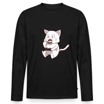 Chat Chat Sushi Japon - T-shirt manches longues Premium bio Homme - noir - Devant - Nico (187cm)