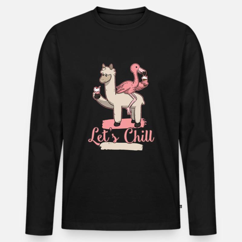 Flamingo Llama Lama Alpaca - Männer Premium Bio Langarmshirt - Schwarz