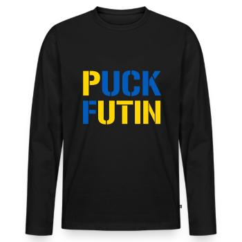 Puck Futin - Ukraine Putin Attack Europe Demo - Men's Premium Organic Long Sleeve Shirt - black - Front - Nico (187cm)
