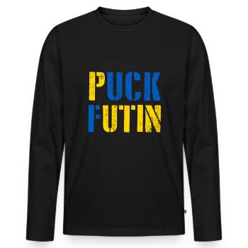Puck Futin - Ukraine Putin Attack Europe Demo - Men's Premium Organic Long Sleeve Shirt - black - Front - Nico (187cm)
