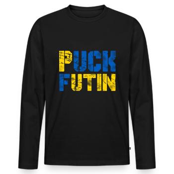 Puck Futin - Ukraine Putin Attack Europe Demo - Men's Premium Organic Long Sleeve Shirt - black - Front - Nico (187cm)