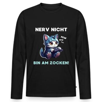 Katze Nerv nicht bin am Zocken Spruch Gaming Game - Männer Premium Bio Langarmshirt - Schwarz - Vorne - Nico (187cm)