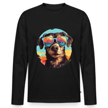 Pop Art Illustration Dog with Sunglasses - Men's Premium Organic Long Sleeve Shirt - black - Front - Nico (187cm)