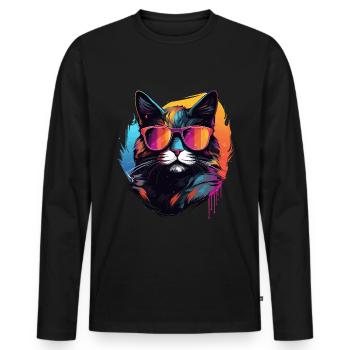 Pop Art Cat with Sunglasses - Men's Premium Organic Long Sleeve Shirt - black - Front - Nico (187cm)
