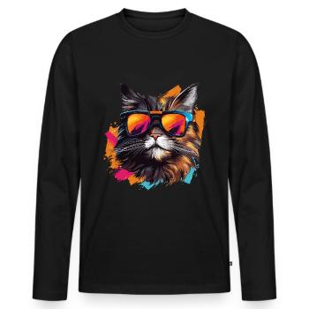 Cool Pop Art Cat with Sunglasses Kitty Cat - Men's Premium Organic Long Sleeve Shirt - black - Front - Nico (187cm)