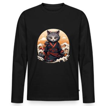 Samurai Cat Cat Ninja Katana Japan - Men's Premium Organic Long Sleeve Shirt - black - Front - Nico (187cm)