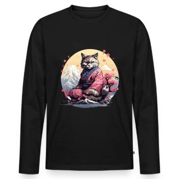 Samurai Ninja Katze Kater Katana Schwert Japan - Männer Premium Bio Langarmshirt - Schwarz - Vorne - Nico (187cm)