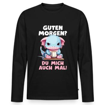 Axolotl Spruch Kaffee Morgenmuffel Langschläfer - Männer Premium Bio Langarmshirt - Schwarz - Vorne - Nico (187cm)