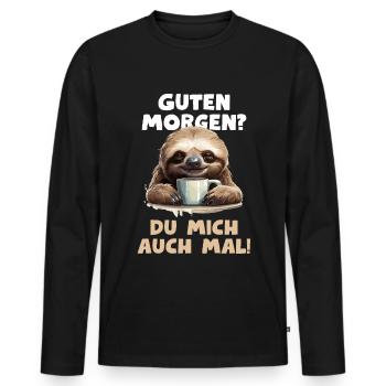 Faultiere Sloth Guten Morgen? Du mich auch mal! - Männer Premium Bio Langarmshirt - Schwarz - Vorne - Nico (187cm)