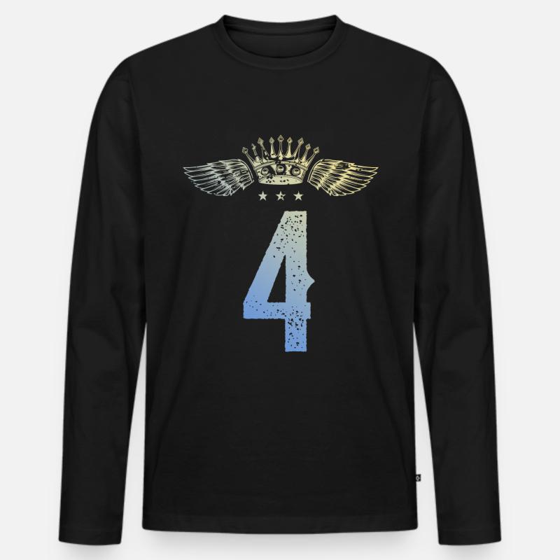 4 Zahl Krone - Männer Premium Bio Langarmshirt - Schwarz