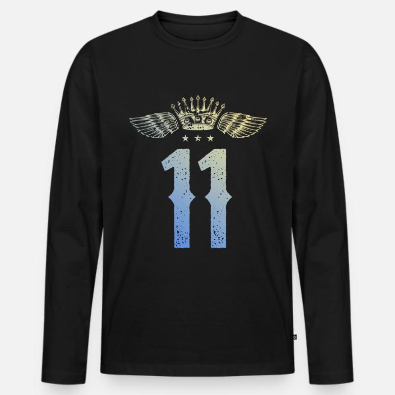 11 Zahl Krone - Männer Premium Bio Langarmshirt - Schwarz