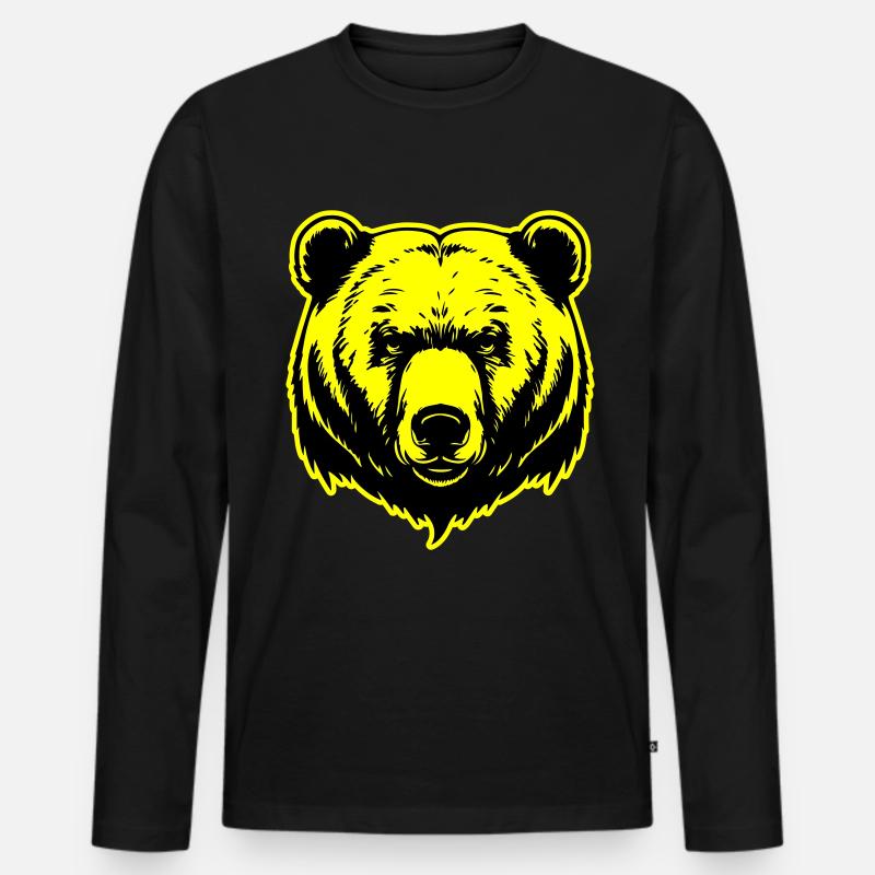 Bär Grizzly Kopf - Männer Premium Bio Langarmshirt - Schwarz