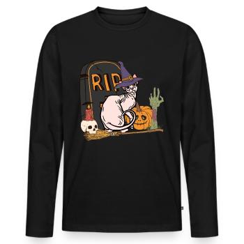 Mignon et effrayant chat d’Halloween Sphynx - T-shirt manches longues Premium bio Homme - noir - Devant - Nico (187cm)
