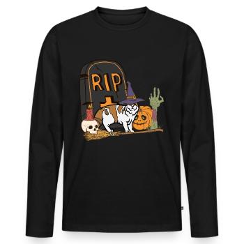Mignon et effrayant American Curl chat d’Halloween - T-shirt manches longues Premium bio Homme - noir - Devant - Nico (187cm)