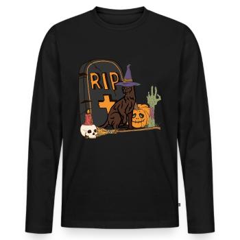 Süße und gruselige Havana Halloween Katze - Männer Premium Bio Langarmshirt - Schwarz - Vorne - Nico (187cm)