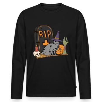 Mignon et effrayant chat d’Halloween bleu russe - T-shirt manches longues Premium bio Homme - noir - Devant - Nico (187cm)